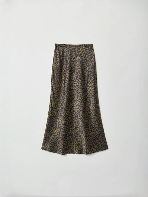 Vintage Leopard Print Skirt – 100% Mulberry Silk Crepe Satin in Bronze Tone