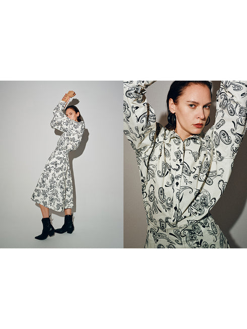 Paisley Nomad Series | 32S Cotton Poplin T-Back Shirt & High-Waist Skirt Set