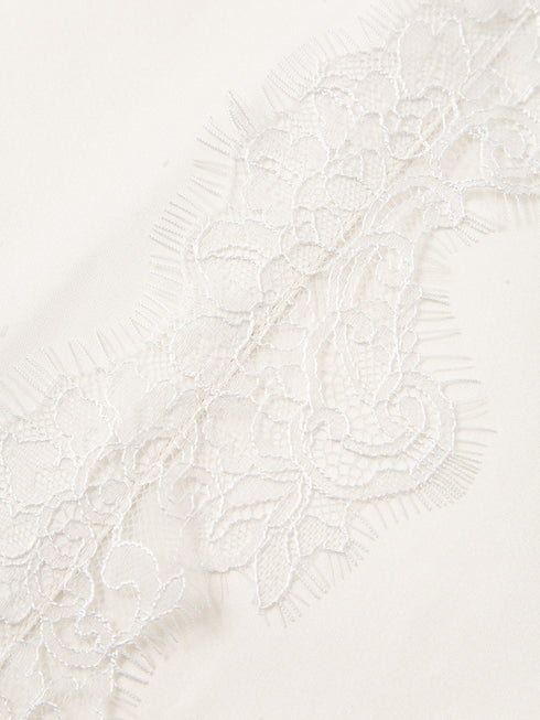 Smooth Satin Weave French Lace Trim Asymmetric Cut Cami Top / Skirt Set