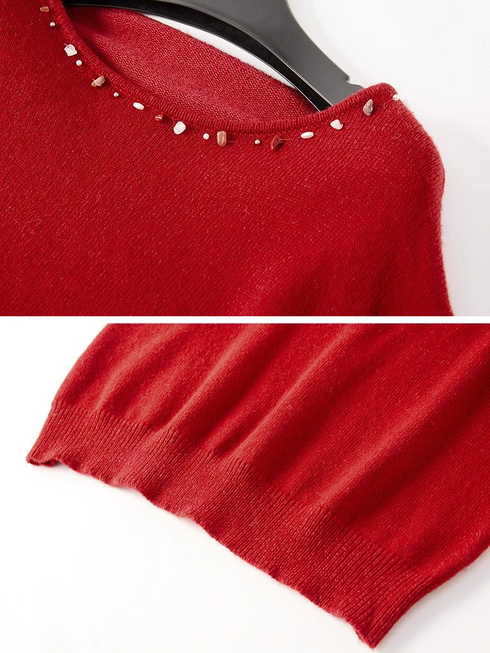 Wool Beaded Christmas Sweater for Women – New Cozy Relaxed-Fit Knit Top