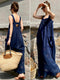 Navy Blue Spaghetti Strap Long Dress for Women – Summer Beach Vacation Style, Hollow Embroidered, High-End Sexy Look
