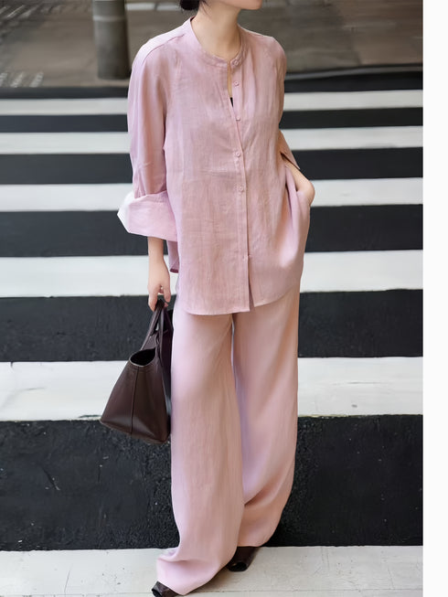 Vacation Style Youthful Linen Shirt Pants Set | 100% Linen