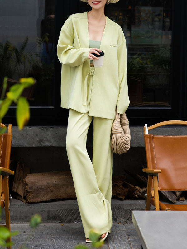 Women's Designer Acetate Suit – Early Autumn Loose-Fit Longline Two-Piece Set