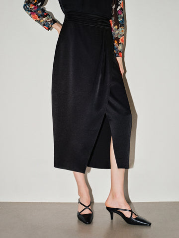 Elite Lady’s Essential "Airy Paper Skirt" Japanese Triacetate Copper Ammonia Slimming Straight Midi Skirt