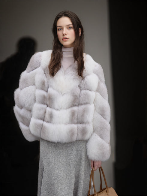 Women’s Short Fox Fur Coat | Chic Winter Jacket with Soft Fluffy Texture
