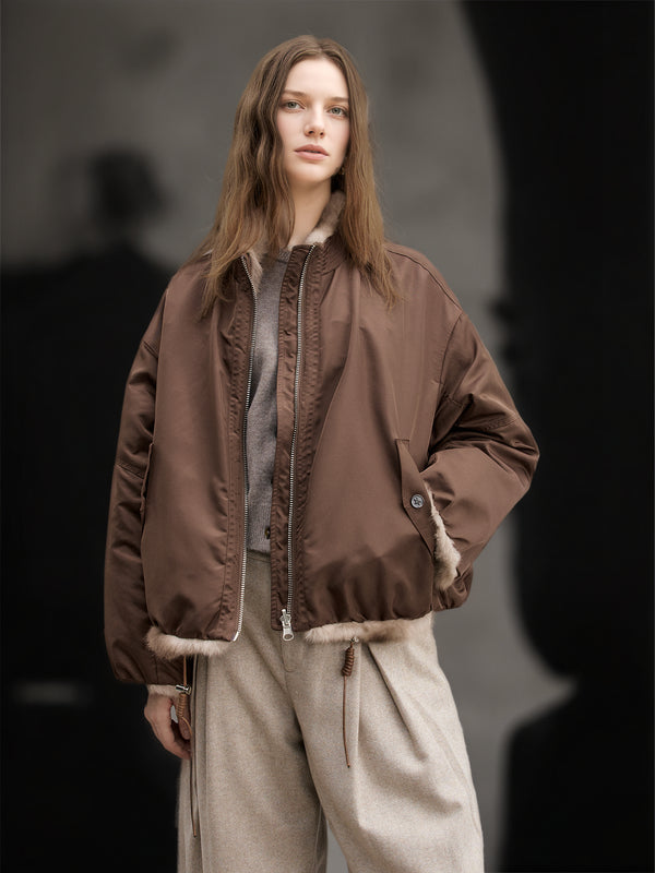 Women’s Reversible Fur Parka Jacket | Short Winter Coat with Soft Plush Design