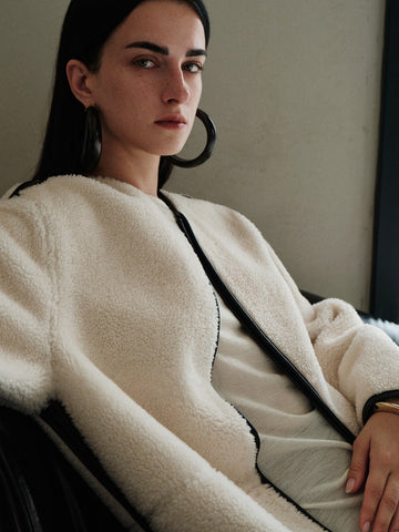 Reversible Sheepskin Lamb Fur Coat - Loose-Fit Wool-Trimmed Shearling Jacket