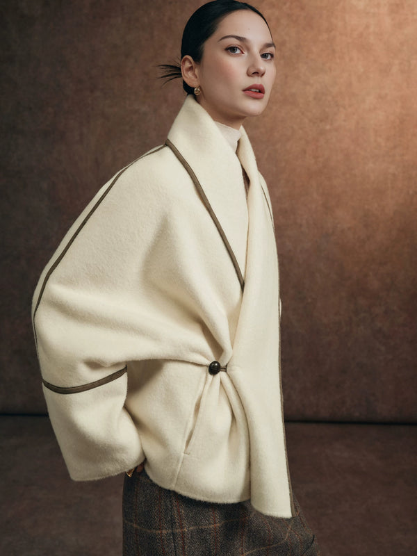 Women's Quiet Luxury Color-Block Wool Coat with Asymmetric Lapel – Oversized Winter Overcoat