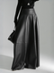 Luxury Black Genuine Sheepskin Midi Skirt – High Waist A-Line Leather Flared Skirt for Women
