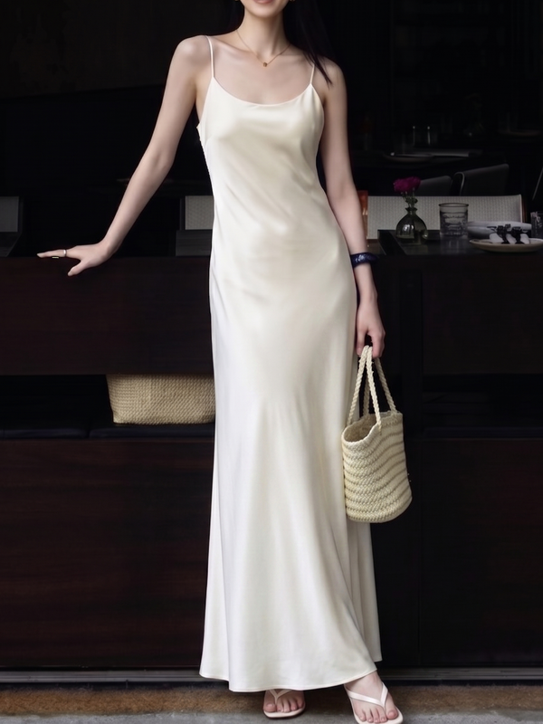 33 Momme Mulberry Silk Bias-Cut Slip Dress – 45° Charmeuse Silk Maxi Camisole Dress