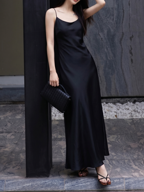 33 Momme Mulberry Silk Bias-Cut Slip Dress – 45° Charmeuse Silk Maxi Camisole Dress