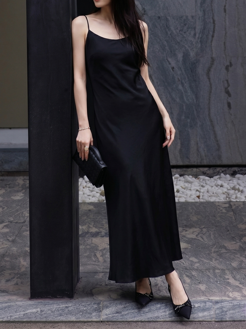 33 Momme Mulberry Silk Bias-Cut Slip Dress – 45° Charmeuse Silk Maxi Camisole Dress