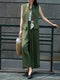Old-Money Linen-Blend Vest & Wide-Leg Pants Set with Silk Scarf – Sleeveless Tailored Three‑Piece Outfit