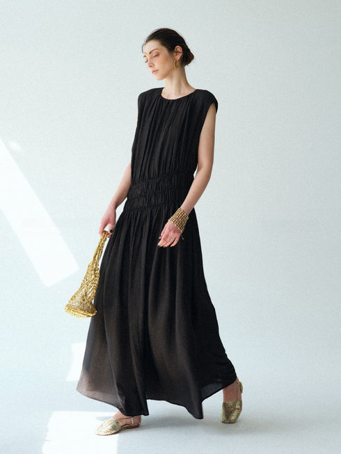Pearlescent Acetate Braided Halter Maxi Dress – Hand-Smoked Sleeveless Resort Gown