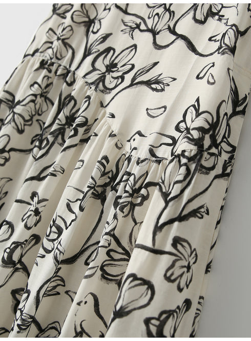 Ink-Dye Tencel Linen Sleeveless Dress – Loose Fit, Round Neck, Artistic Style