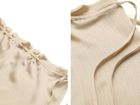 Wrinkle-Resistant Crinkled Acetate Shirt & Drawstring Skirt Set