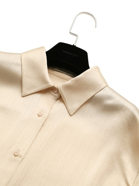 Wrinkle-Resistant Crinkled Acetate Shirt & Drawstring Skirt Set