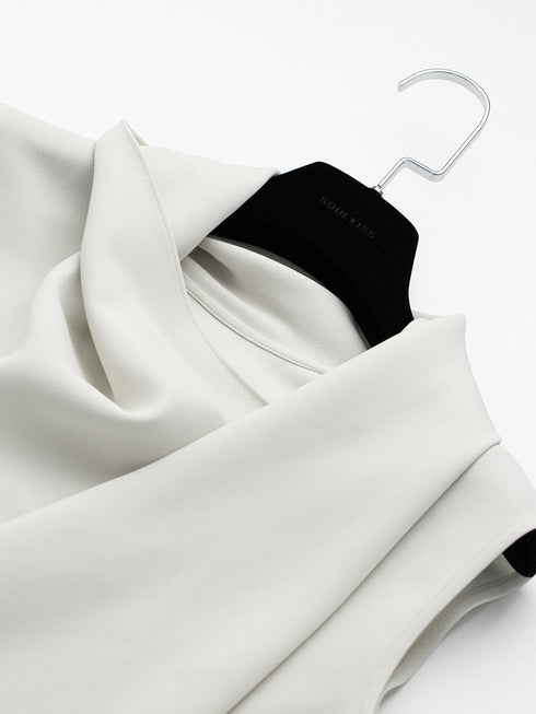 Quiet Luxury Cooling Acetate Asymmetric Scarf Blouse & Midi Skirt Set