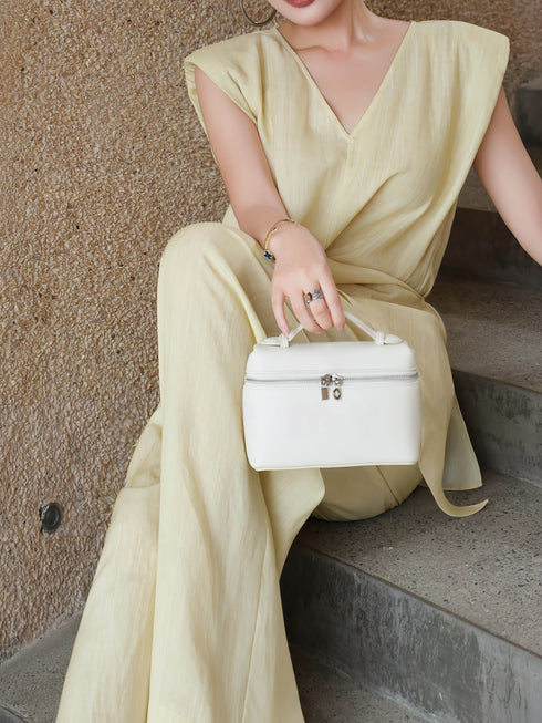 Tencel Linen Wrap V-Neck Top & Wide-Leg Pants Set – Effortless Old-Money Relaxed Two-Piece