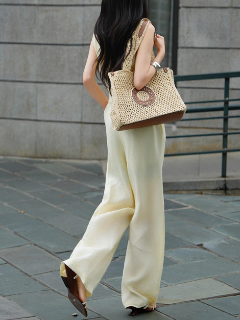 100% Linen Sleeveless Vest & Wide-Leg Pants Set – Minimalist Summer Tailored Two‑Piece