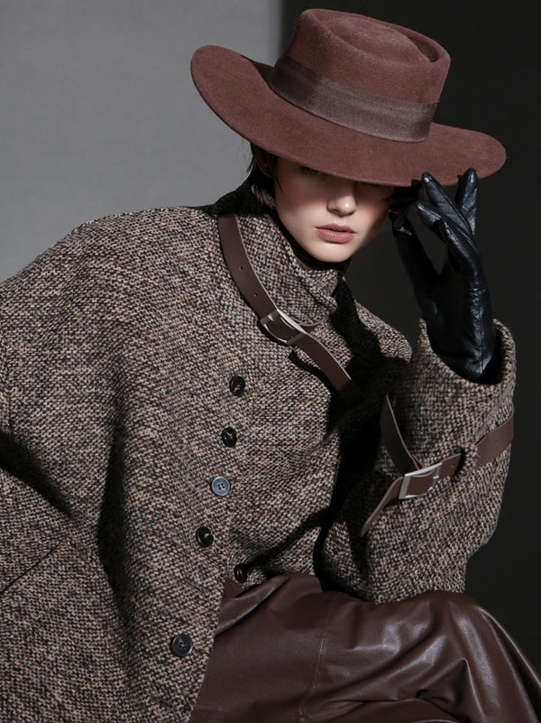 Vintage Stand Collar Wool Coat for Women – Saint Germain-Inspired Trim Design Double-Faced Wool Overcoat, Fall Winter Elegant Outerwear