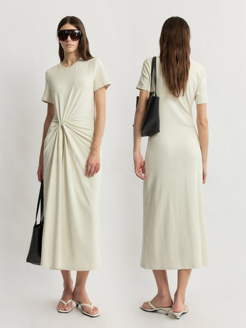 Custom-Combed Cotton 10A Antibacterial Deconstructed Waist-Tie Midi T-Shirt Dress