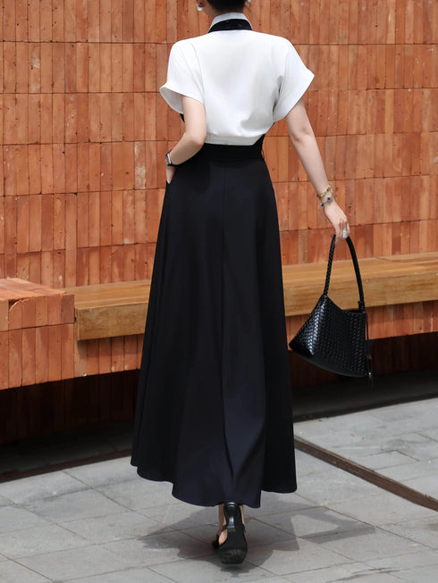 Elegant Halter Waist-Cinched Midi Dress & Blouse Two-Piece Set – Refined Office Lady Style