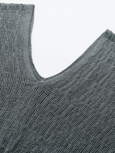 Washi Silk-Cotton Knit Tunic T-Shirt – Relaxed Openwork V-Neck Luxe Summer Top