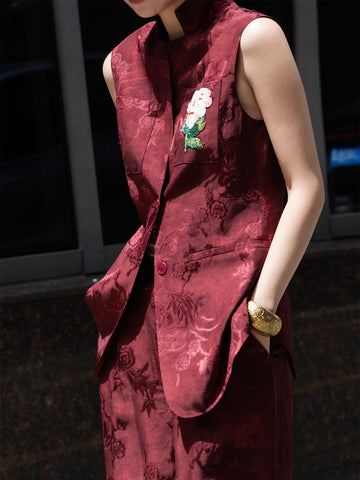 Acetate Jacquard Vest + Wide-Leg Pants Set