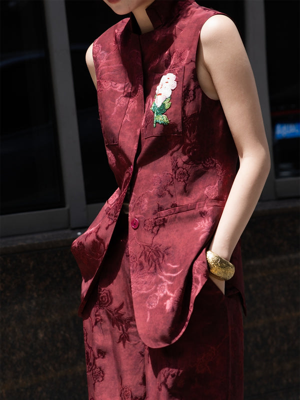 Acetate Jacquard Vest + Wide-Leg Pants Set