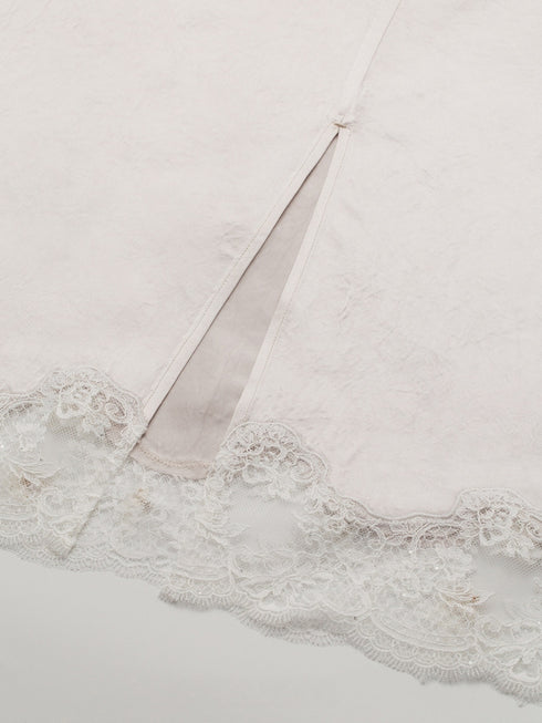 Cool-Touch Crinkled Acetate Beaded Lace Straight Midi Skirt