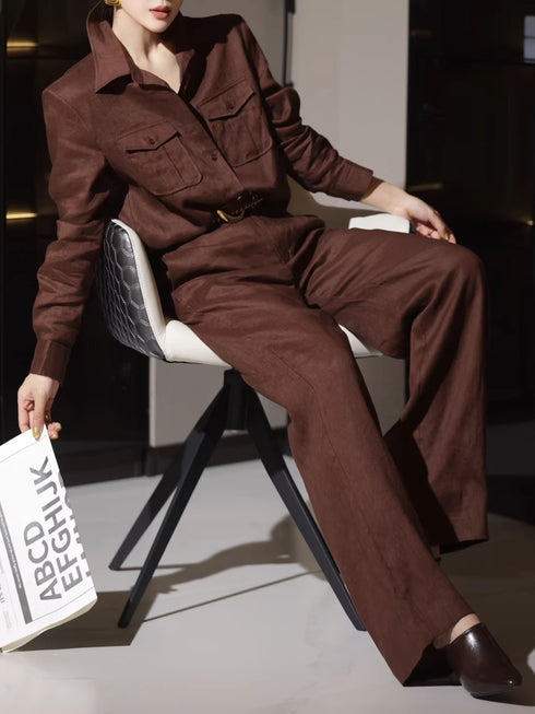 100% Linen Relaxed Shirt & Wide-Leg Pants Set – Luxury Summer Linen Two-Piece Outfit