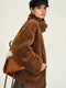 100% Wool-Lined Vintage Brown Faux Suede Jacket – Thick Reversible Shearling-Style Coat for Women