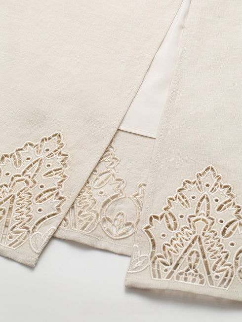 French-Imported Dew-Ramie Cutwork Embroidered Linen Midi Dress
