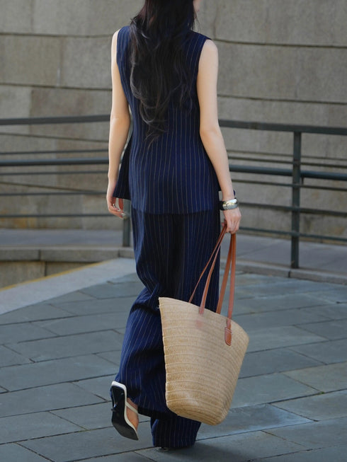 Old Money Pinstripe Vest & Wide-Leg Pants Set – Elegant Tailored Two‑Piece Suit