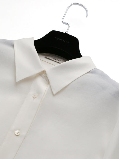 Sheer TENCEL Wool Relaxed Oversized Shirt - Luxe Lightweight Draped Blouse