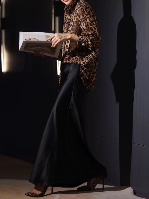 Vintage Leopard Print Silk Shirt – Relaxed Luxury Long Sleeve Blouse