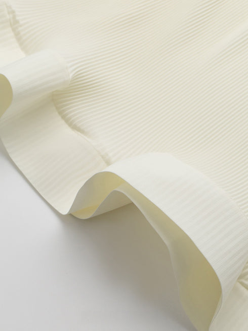 Miyake-Inspired Pleated Petal Sleeveless Top & Midi Skirt Set – Vanilla Cream Sculptural Ensemble