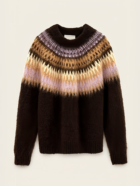 Lavender Fair Isle Mock-Neck Sweater — Vintage-Inspired Slim-Fit Knit Top