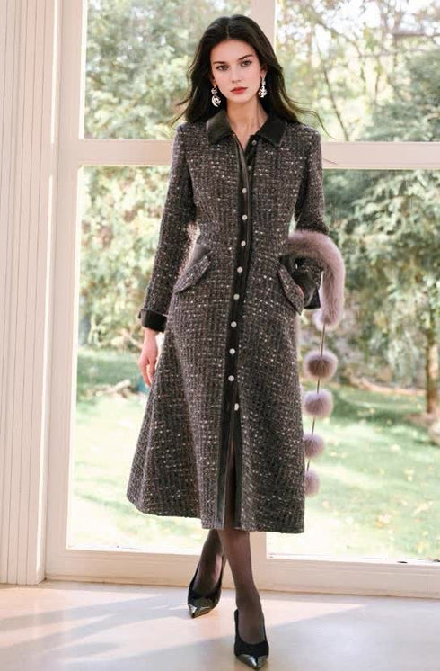 Shiny Wool Tweed Mid-Length Dress for Office & Party – Elegant Chic Women's Outfit