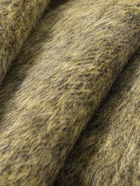 Women's Designer Green Wool Coat with Reversible Scarf – Double-Faced Wool Winter Overcoat