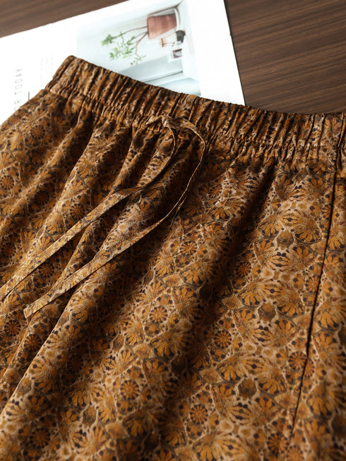 Auspicious Butterfly Jacquard Cocoon Pants in 23 Momme Gambiered Guangdong Silk