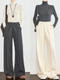 Women's High-Waist White Acetate-Wool Casual Pants – Extended Draped Floor-Length Loose Straight Trousers for Winter