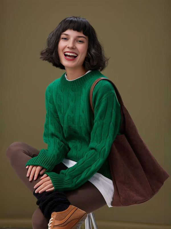 100% Pure Wool Chunky Cable-Knit Sweater for Women – Thick, Cozy Oversized Winter Knitwear