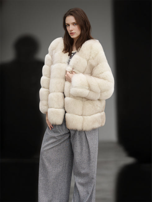 Women’s Mid-Length Fox Fur Coat | Elegant Winter Jacket Inspired by Finnish Saga Furs Style