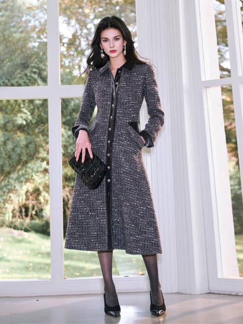Shiny Wool Tweed Mid-Length Dress for Office & Party – Elegant Chic Women's Outfit