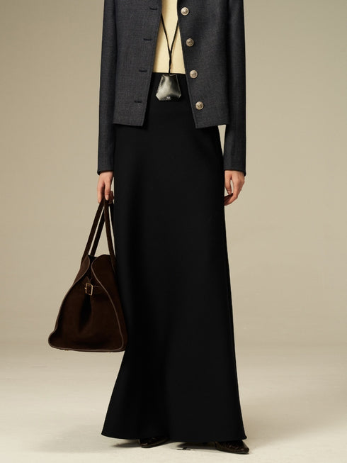 All-Season Commute Fishtail Wool Midi Skirt – Elegant Long-Length Design