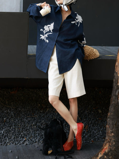 Autumn 100% Linen Heavy-Embroidered Shirt