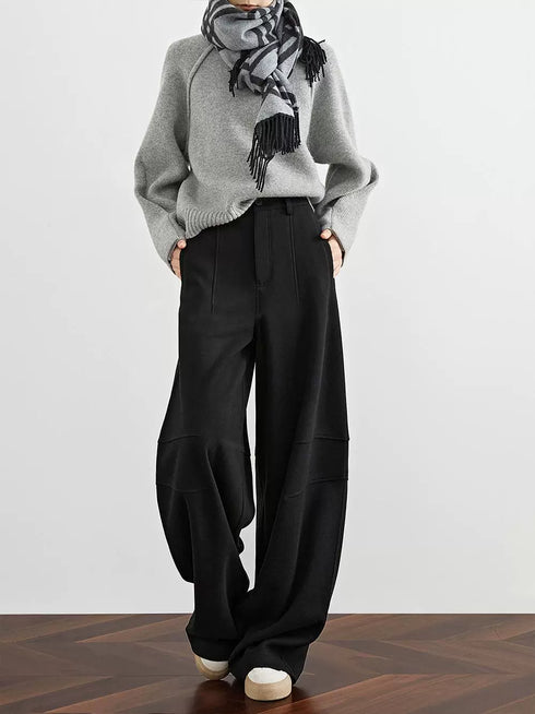 Women's Black Scythe Pants – Fall/Winter Extended Wool Wide-Leg Banana Trousers