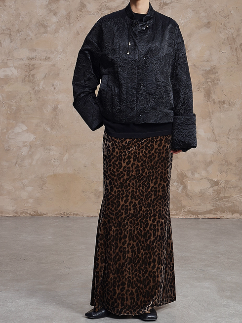 Leopard Velvet Midi Skirt for Women — Slim-Fit High-Waist Fishtail Skirt, Soft & Elegant Fall/Winter Style